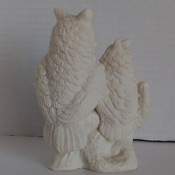Vintage Porcelain Owl Figurine Two White Owls on Tree Branch - Picture 2 of 5